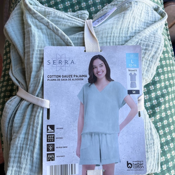 Serra Women's Cotton Gauze Pajama Set - Light Green - Picture 1 of 3